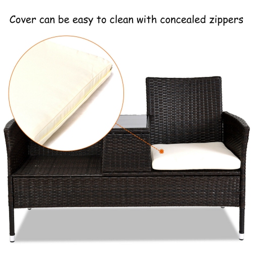 Gymax Loveseat Sofa Table Chairs Cushioned Patio Rattan Seat