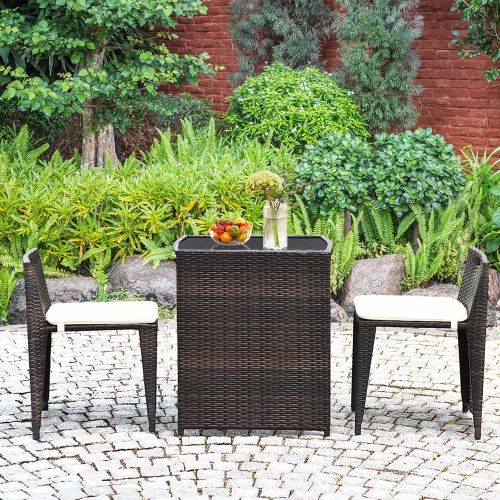 Gymax 3 PCS Cushioned Wicker Patio Furniture Set Seat Sofa Outdoor No Assembly Brown