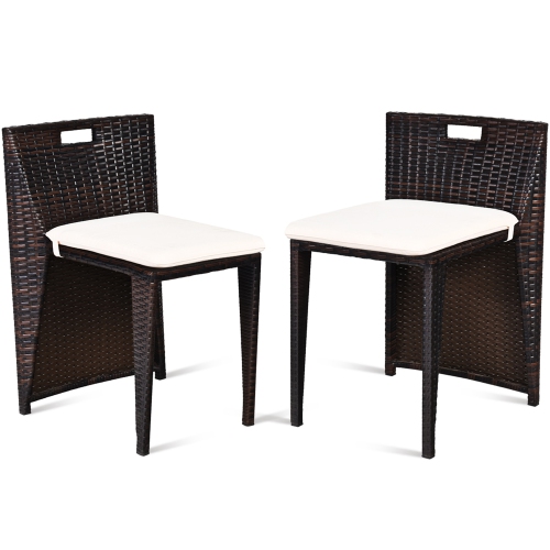 Gymax 3 PCS Cushioned Wicker Patio Furniture Set Seat Sofa Outdoor No Assembly Brown