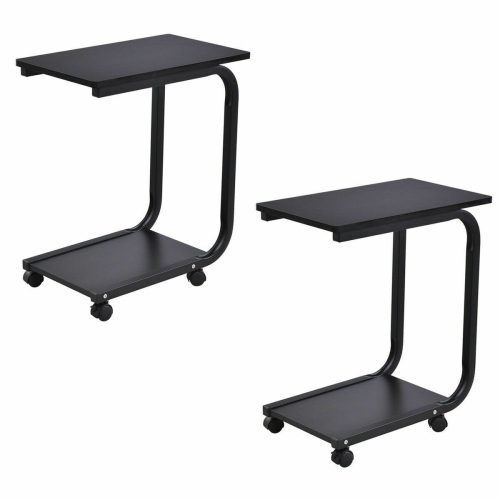 Gymax Set of 2 Coffee Sofa Side End Table Snack Stand Rolling Over Bed Laptop PC Desk