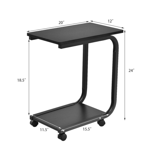 Gymax Set of 2 Coffee Sofa Side End Table Snack Stand Rolling Over Bed Laptop PC Desk