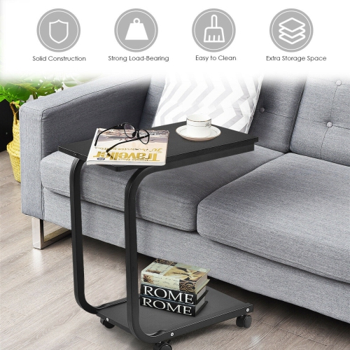 Gymax Set of 2 Coffee Sofa Side End Table Snack Stand Rolling Over Bed Laptop PC Desk