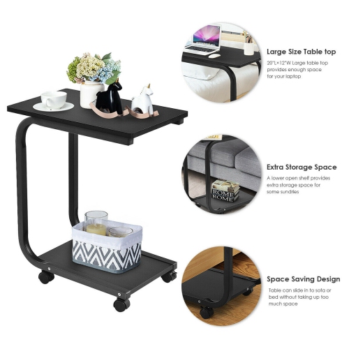 Gymax Set of 2 Coffee Sofa Side End Table Snack Stand Rolling Over Bed Laptop PC Desk