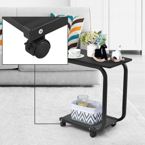 Gymax Set of 2 Coffee Sofa Side End Table Snack Stand Rolling Over Bed Laptop PC Desk