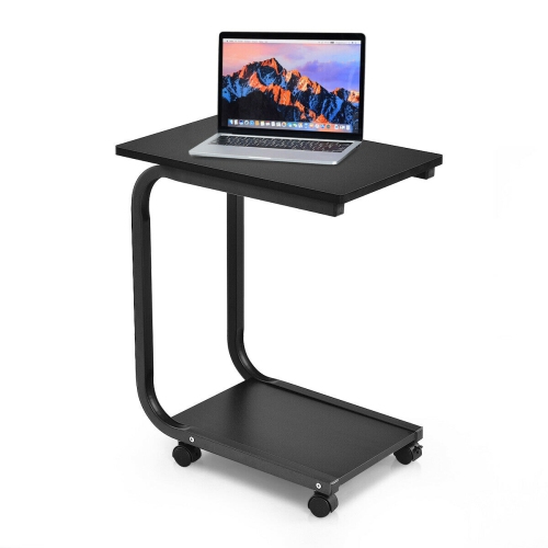 Gymax Set of 2 Coffee Sofa Side End Table Snack Stand Rolling Over Bed Laptop PC Desk