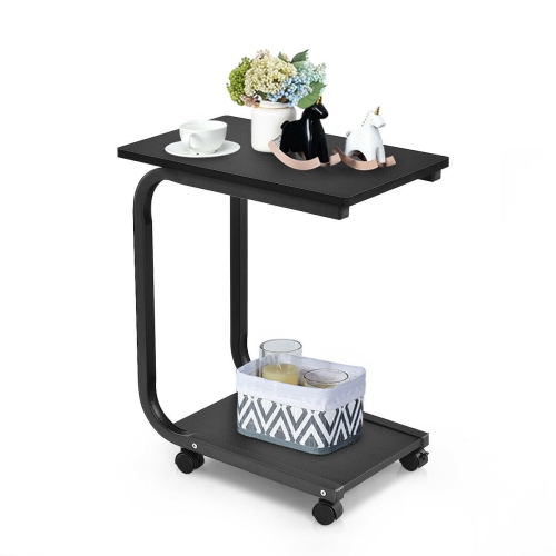 Gymax Set of 2 Coffee Sofa Side End Table Snack Stand Rolling Over Bed Laptop PC Desk