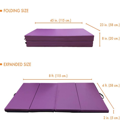 4 Panel PU Leather Folding Gym Fitness Exercise Aerobics Mat with Handle Stretching Yoga, Martial Arts (Purple)