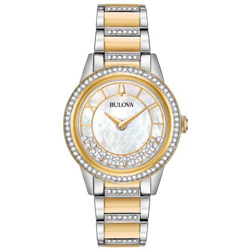 Bulova Crystals Turnstyle 32.5mm Women's Fashion Watch with Swarovski Crystals - Silver/Gold