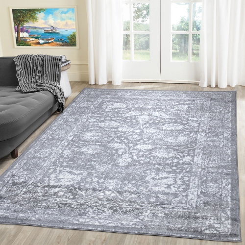 A2Z Rug Vintage Traditional Santorini 6076 Collection Grey 120X170 cm - 3'11"X5'7" Ft Area Rugs
