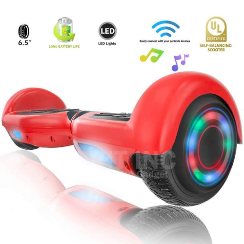 XPRIT 6.5'' Hoverboard for kids, up to 6.4KM Range, Bluetooth Speaker, UL2272-Certified, LED Wheels - Red