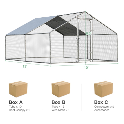 Gymax Large Walk In Chicken Coop Run House Shade Cage 10'x13' with Roof Cover Backyard
