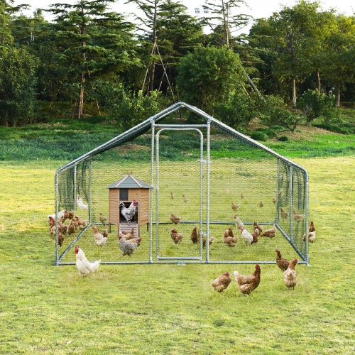 Gymax Large Walk In Chicken Coop Run House Shade Cage 10'x13' with Roof Cover Backyard