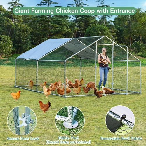 Gymax Large Walk In Chicken Coop Run House Shade Cage 10'x13' with Roof Cover Backyard