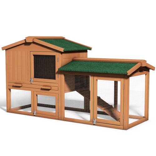 GYMAX  58" Large Wooden Rabbit Hutch Chicken Coop Bunny Animal Hen Cage House W/run