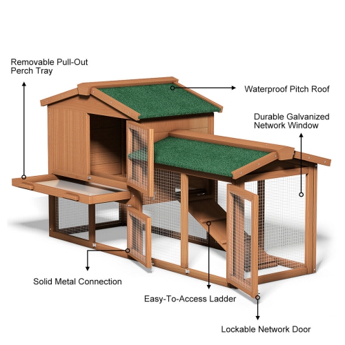 Gymax 58'' Large Wooden Rabbit Hutch Chicken Coop Bunny Animal Hen Cage House w/Run