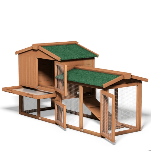 Gymax 58'' Large Wooden Rabbit Hutch Chicken Coop Bunny Animal Hen Cage House w/Run
