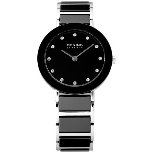 Bering Ceramic 29mm Women's Casual Watch with Swarovski Crystals - Black/Silver