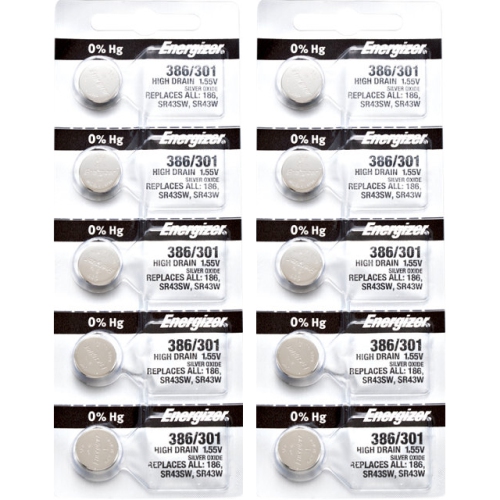 10 x Energizer 386 Watch Batteries, SR43W or 301 Battery