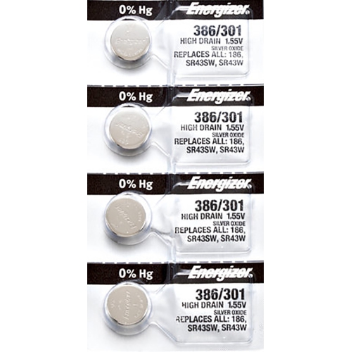 4 x Energizer 386 Watch Batteries, SR43W or 301 Battery