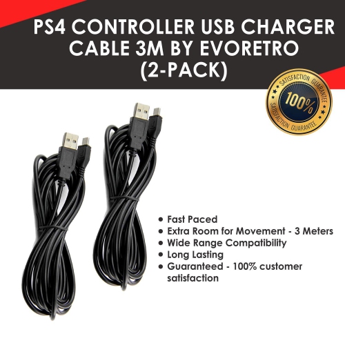 Micro USB Cable - 3m (10ft) Fast Charging Accessory for PS4, Xbox One, Phones and Tablets by EVORETRO