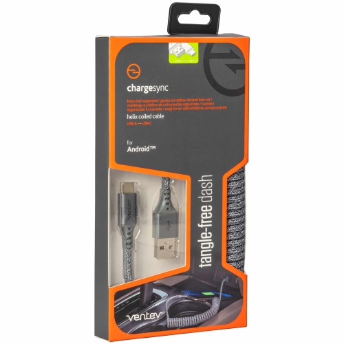 Ventev Charge/Sync Helix Coiled USB-C Cable 1ft | Grey