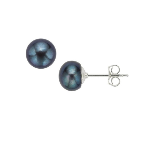 Pearlyta Sterling Silver 'AAA' Quality Black Pearl Button Stud Earring for Women - 13-14mm