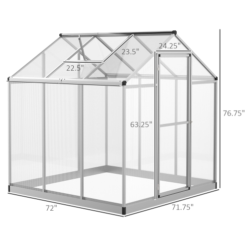 Outsunny 6' x 6' x 6.4' Walk-in Garden Greenhouse Polycarbonate Panels Plants Flower Growth Shed Cold Frame Outdoor Portable Warm House Aluminum