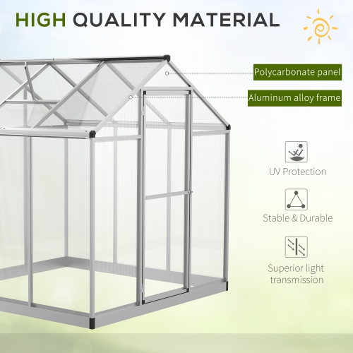 Outsunny 6' x 6' x 6.4' Walk-in Garden Greenhouse Polycarbonate Panels Plants Flower Growth Shed Cold Frame Outdoor Portable Warm House Aluminum