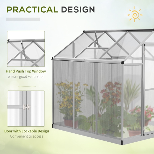 Outsunny 6' x 6' x 6.4' Walk-in Garden Greenhouse Polycarbonate Panels Plants Flower Growth Shed Cold Frame Outdoor Portable Warm House Aluminum