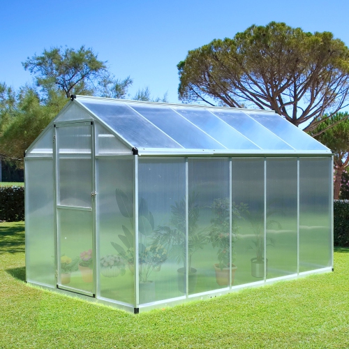 Outsunny 6' x 10' x 6.4' Walk-in Garden Greenhouse Polycarbonate Panels Plants Flower Growth Shed Cold Frame Outdoor Portable Warm House Aluminum