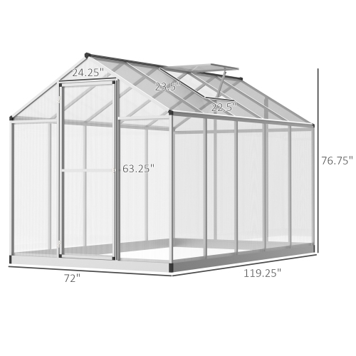 Outsunny 6' x 10' x 6.4' Walk-in Garden Greenhouse Polycarbonate Panels Plants Flower Growth Shed Cold Frame Outdoor Portable Warm House Aluminum