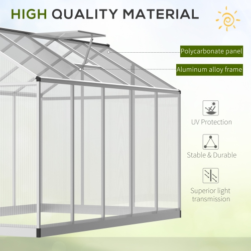 Outsunny 6' x 10' x 6.4' Walk-in Garden Greenhouse Polycarbonate Panels Plants Flower Growth Shed Cold Frame Outdoor Portable Warm House Aluminum