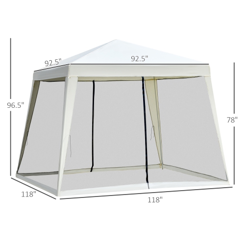 Outsunny 10x10ft Party Tent Canopy with Netting, Patio Screen House Slant Leg Outdoor Gazebo Sun Shade Shelter, Beige
