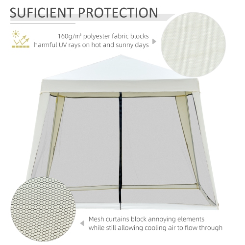Outsunny 10x10ft Party Tent Canopy with Netting, Patio Screen House Slant Leg Outdoor Gazebo Sun Shade Shelter, Beige