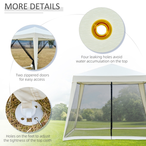 Outsunny 10x10ft Party Tent Canopy with Netting, Patio Screen House Slant Leg Outdoor Gazebo Sun Shade Shelter, Beige