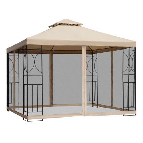 OUTSUNNY  10X10Ft Patio Gazebo, Outdoor Double Top Pavilion Canopy, Garden Event Party Tent Shelter, Yard Sun Shade Steel Frame W/ Mosquito Netting