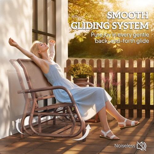 Outsunny Patio Double Glider Outdoor Steel Sling Fabric Gliding Bench Garden Swing Chair Heavy-Duty Porch Rocker Garden Loveseat Coffee Brown