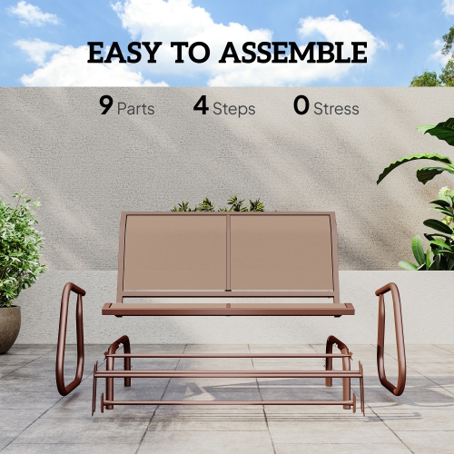 Outsunny Patio Double Glider Outdoor Steel Sling Fabric Gliding Bench Garden Swing Chair Heavy-Duty Porch Rocker Garden Loveseat Coffee Brown