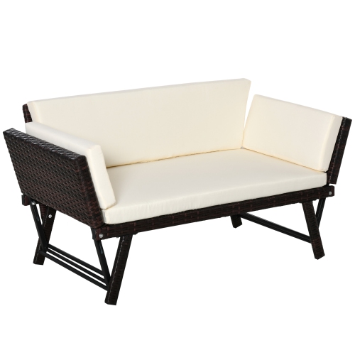 Meubles de patio en osier Outsunny avec coussin, canapé-lit convertible en rotin de polyéthylène pour l'extérieur avec fauteuil à accoudoirs réglable