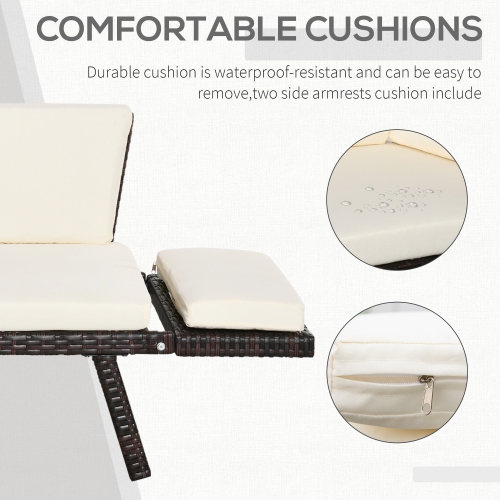 Outsunny Wicker Patio Furniture with Cushion, Outdoor PE Rattan Furniture Convertible Sofa Bed with Adjustable Armchair, Chaise Lounge Loveseat, for