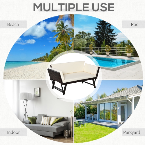 Outsunny Wicker Patio Furniture with Cushion, Outdoor PE Rattan Furniture Convertible Sofa Bed with Adjustable Armchair, Chaise Lounge Loveseat, for