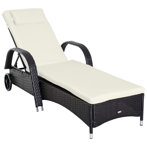 Image 1 de 9.. Chaise longue extérieure en osier ajustable avec chaise longue extérieure d’Outsunny - Café