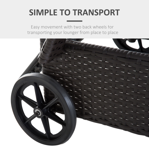 Outsunny Wicker Chaise Lounge, Outdoor Lounge Chair, PE Rattan Patio Sun lounger with Head-rest, 5-Level Height Adjust Backrest, Cushion & Wheels,