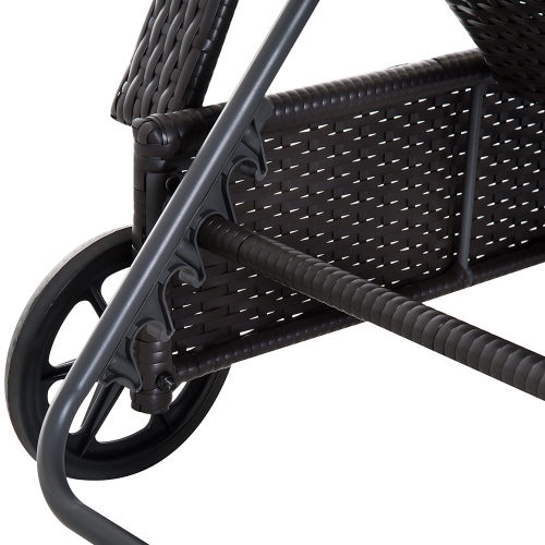 Outsunny Wicker Chaise Lounge, Outdoor Lounge Chair, PE Rattan Patio Sun lounger with Head-rest, 5-Level Height Adjust Backrest, Cushion & Wheels,