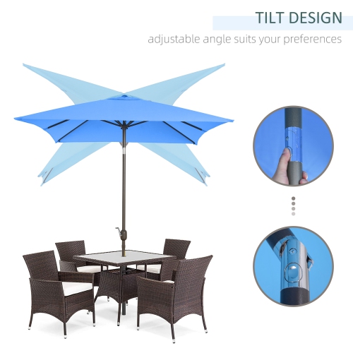 Outsunny 6.5x10ft Patio Umbrella Rectangle Aluminum Tilt Garden Market Parasol Outdoor Sunshade Canopy with Crank