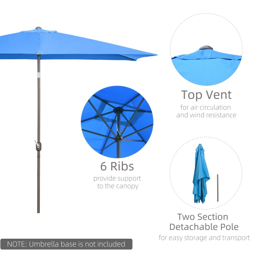 Outsunny 6.5x10ft Patio Umbrella Rectangle Aluminum Tilt Garden Market Parasol Outdoor Sunshade Canopy with Crank