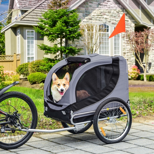 Aosom Dog Bike Trailer, Pet Cart, Bicycle Wagon, Travel Cargo, Carrier Attachment with Hitch, Foldable for Travelling, Grey