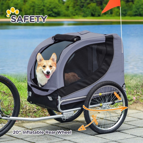 Aosom Dog Bike Trailer, Pet Cart, Bicycle Wagon, Travel Cargo, Carrier Attachment with Hitch, Foldable for Travelling, Grey