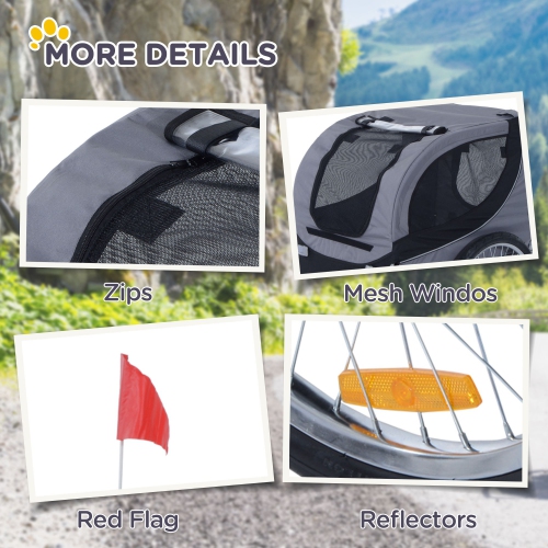 Aosom Dog Bike Trailer, Pet Cart, Bicycle Wagon, Travel Cargo, Carrier Attachment with Hitch, Foldable for Travelling, Grey