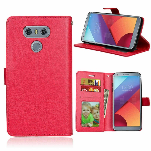 [CS] LG V20 – Étui portefeuille folio en cuir magnétique à rabat avec fente pour carte, rouge